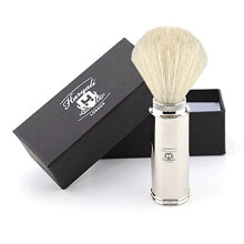 Haryali London Travel Shaving Brush for Men – Dense and Durable White Badger Hair Long Nickle Plated Steel Handle