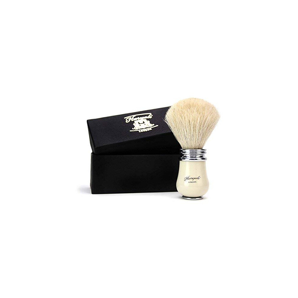 Haryali London Pure White Badger Hair Shaving Brush For Men's Shave Brush For Shaving Cream, Foam Or Soap No Bristle Loss - Create Think Lather - Ivory Color