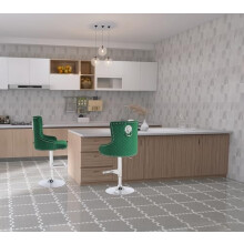 FEFE Velvet Upholstery 360 Degree Swivel Breakfast High Bar Home Kitchen Pub Stools Chair Seat With Gas Lift & Metal Base (2, Green)