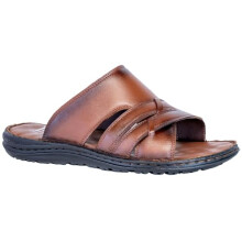 Lusco Sandals Mens Open Toe Full leather Comfort Indoor and Outdoor Summer Sliders T2 (T1 Tan, UK Footwear Size System, Adult, Men, Numeric, Medium,