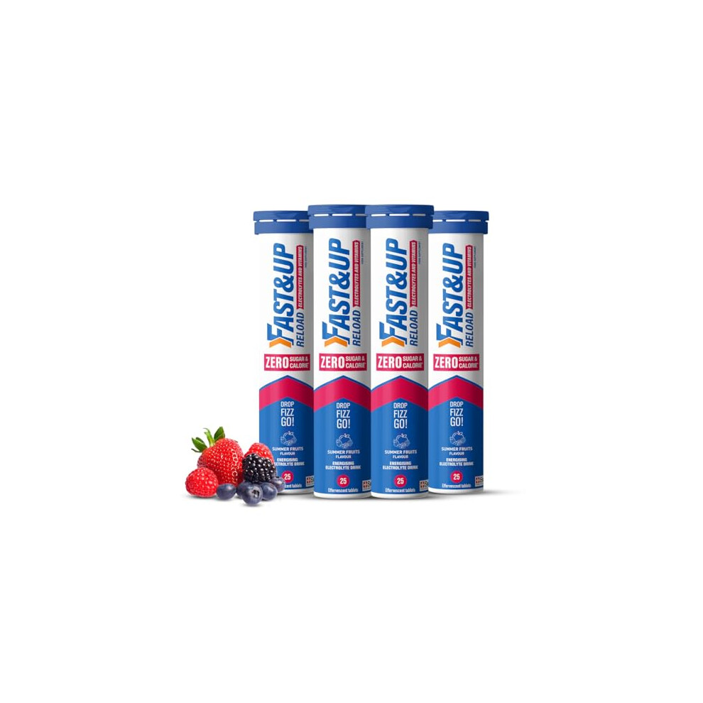 Fast&Up Reload Zero Electrolyte Tablets | Zero Sugar & Calories | Summer Fruits Flavour | 100 Effervescent Tablets With Vitamin C & B12 | Instant