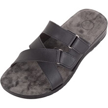 ABSOLUTE FOOTWEAR Mens Easy Slip On Faux Leather Buckle Summer Holiday Beach Sliders Sandals - Black - UK 10 / EU 44