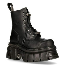 New Rock M-NEWMILI083-S21 Unisex Metallic Combat Boots Black Leather Military Biker Goth Punk Shoes 4