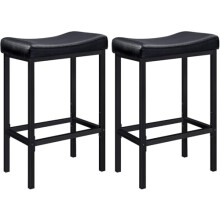 HOOBRO Bar Stools Set of 2, Breakfast Stools Height 63 cm with Footrests, PU Leather Kitchen Chairs, Counter Bar Chairs with Saddle Seat for Dining