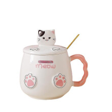 Cat Cute Porcelain Coffee Mug with Cute Cat Lid, Kawaii Spoon, Novelty Cat Thing Birthday Christmas