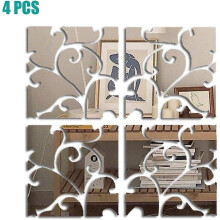 Acrylic Mirror Wall Sticker, 4 Pcs DIY Removable Waterproof Floral Mirror Wall Decals Decorative Mur