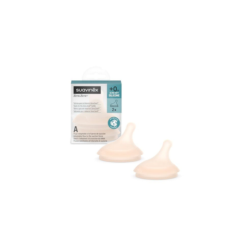 Suavinex , Pack Of 2 Teats For Zero Anti-Colic Baby Bottle, Replacement Teat With Special Still Flow (A), Adjustable Food Flow, Specially For Breastfed