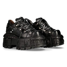 New Rock M-TANK120N Unisex Black 100% Leather Goth Platform Punk Metal Ankle Boots 36