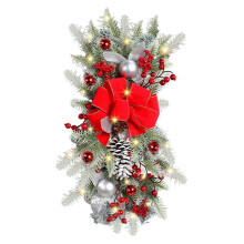 Julkranshängen Garland Juldekoration Julkranshängande för Julväggdörr+LED Ljusröd