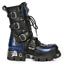 New Rock 107-C5 Unisex Boots Black Blue Leather Skull Devil Gothic Punk Biker 46
