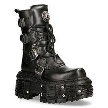 NEW ROCK BOOTS TANK373-S1 Unisex Black Leather Combat Platform Biker Goth Shoes, Black, 6 UK