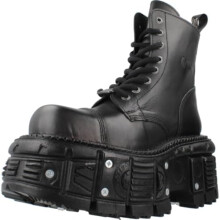 New Rock M-NEWMILI083-VS2 Vegan Leather Unisex Metallic Combat Boots Black Military Goth Punk Platform Shoes 12