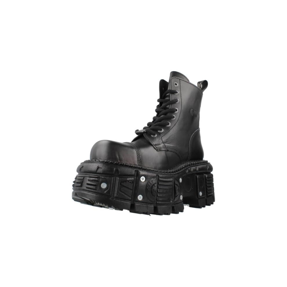 New Rock M-Newmili083-Vs2 Vegan Leather Unisex Metallic Combat Boots Black Military Goth Punk Platform Shoes 12