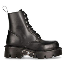 New Rock M-MILI084N-S Unisex Metallic Black 100% Leather Platform Military Boots - Black 41
