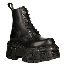 New Rock Boots M-MILI084N-S5 Unisex Metallic Black 100% Leather Techno Platform Military Laces Fastening 12