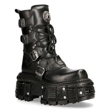 New Rock Boots TANK373-S1 Black Leather Unisex Combat Platform Biker Goth Metal Shoes 6.5