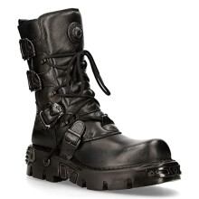 New Rock 391-S18 Unisex Black Metallic Reactor Skull Devil Goth Punk Leather Calf Boots 10