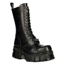 New Rock Boots M-MILI211C-C1 Unisex Military Metallic Black Lace Up 100% Leather Techno Biker 9