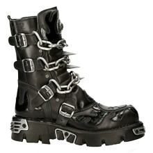 New Rock 727-S1 Metallic Black Leather Spikes Gothic Mid Calf Punk Rock Boots 4