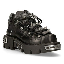 New Rock 110-S1 Black Leather Spiked Ankle Boots 8