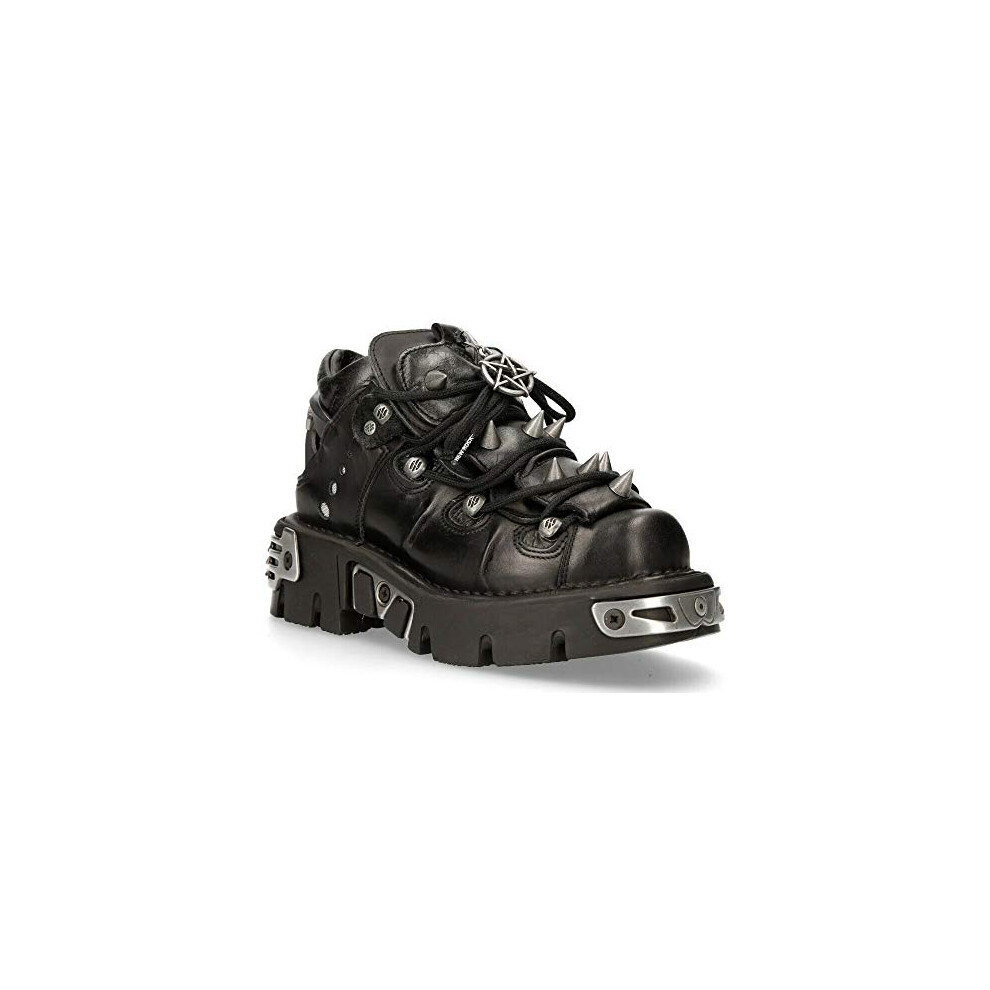 New Rock 110-S1 Black Leather Spiked Ankle Boots 8
