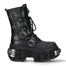 New Rock Boots WALL373-S3 Unisex Metallic Black Leather Platform Gothic Boots 36