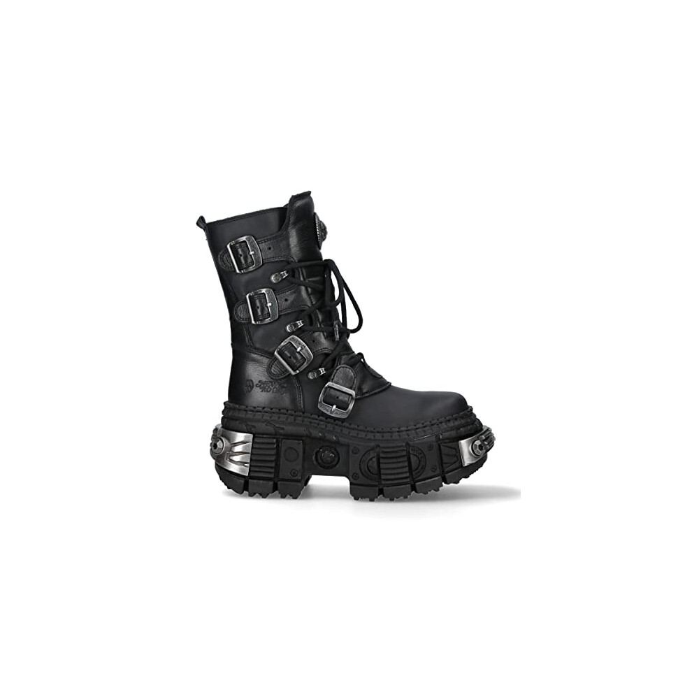 New Rock Boots Wall373-S3 Unisex Metallic Black Leather Platform Gothic Boots 36