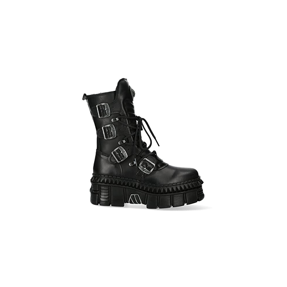 New Rock Wall373-S6 Unisex Black Leather Platform Goth Punk Boots 44