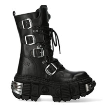 New Rock Boots WALL1473-S3 Unisex Metallic Black Leather Platform Gothic Boots 43