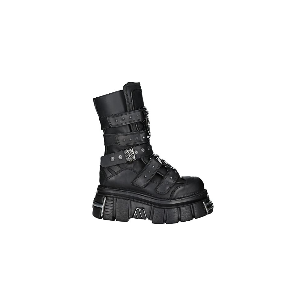 New Rock Boots M-Met422-S1 Unisex Metallic Black Leather Platform Gothic Boots 36