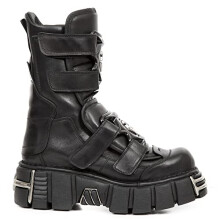 New Rock Boots M-422-S1 Unisex Metallic Black Leather Platform Gothic Boots 45