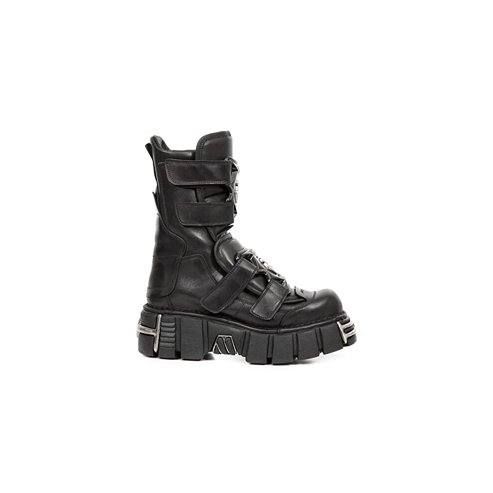 New Rock Boots M-422-S1 Unisex Metallic Black Leather Platform Gothic Boots 45