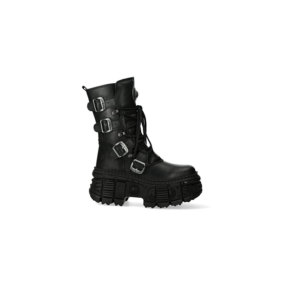 New Rock Wall373-S5 Unisex Black Leather Platform Goth Boots 37