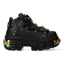 New Rock Boots WALL106-S23 Unisex Metallic Black Leather Platform Gothic Boots 40