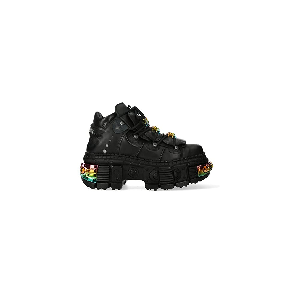 New Rock Boots Wall106-S23 Unisex Metallic Black Leather Platform Gothic Boots 40