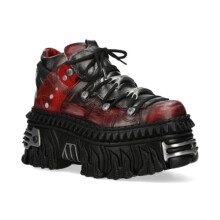 New Rock M-WALL106N-C17 Red Silver Leather Gothic Urban Rock Ankle Boots