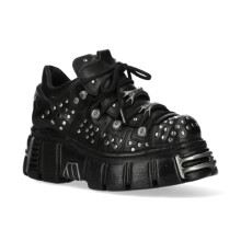 New Rock M-120NR-C1 Black Leather Gothic Platform Ankle Boots