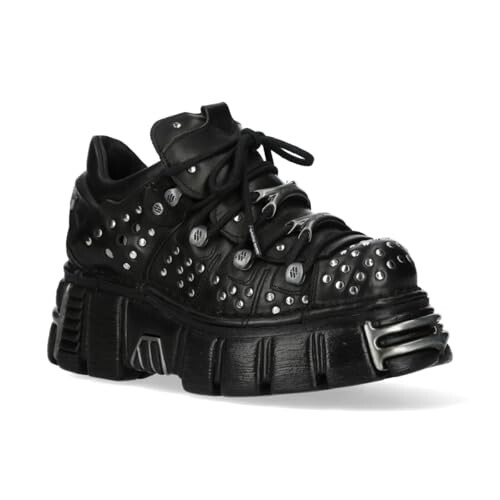 New Rock New Rock M-120NR-C1 Black Leather Gothic Platform Ankle Boots