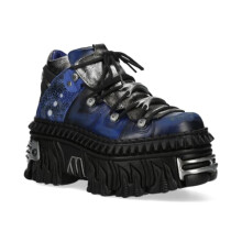 New Rock M-WALL106N-C16 Blue Silver Leather Gothic Urban Rock Ankle Boots