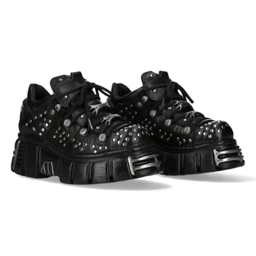 New Rock New Rock M-120NR-C1 Black Leather Gothic Platform Ankle Boots 2