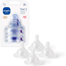 MAM Teats Size 2 | 4 Pack | Medium Flow | Fits All MAM Bottles | Suitable from 2+ Months | Made from SkinSoft Silicone | Baby Accessories for Newborn