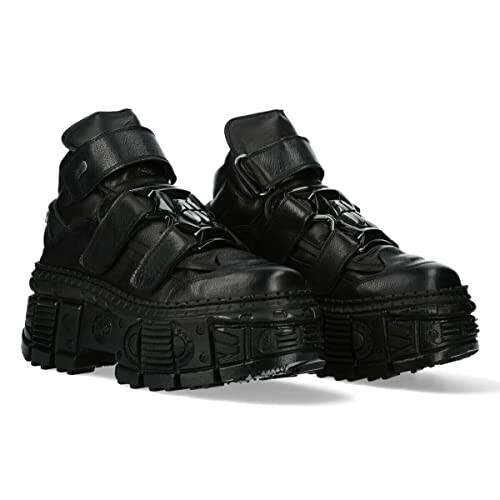 New Rock New Rock WALL285-S2 Unisex Black Leather Platform Goth Boots 45 1