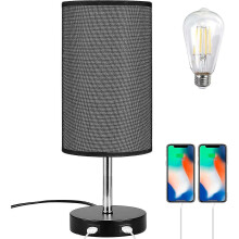 Table Lamp Bedside Lamp with E27 6W Bulb Touch Control 2 Fast Charging USB Ports Gift