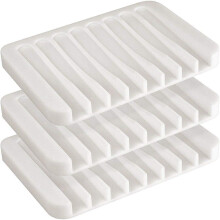 Set of 3 silicone soap dishes for bathroom and kitchen White