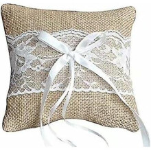 Wedding Ring Bearer Pillow Cushion Burlap and Lace