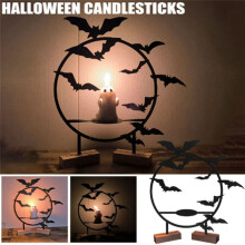 Halloween Candlestick Holder Halloween Statue Candlestick Bat Wall Decor Candle Stand Round Shape Gothic Table Decor
