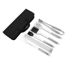 Cutlery Barbecue Tool Set, Barbecue Tongs, Barbecue Spatula(9 Pcs, Silver)