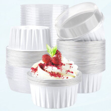 Cupcake Cups with Lids White Aluminum Foil 5oz 50pcs