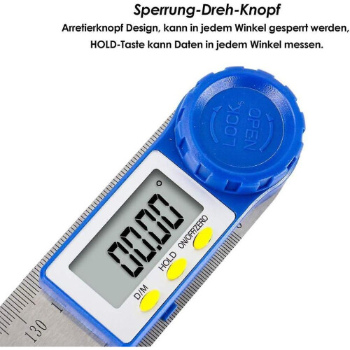 Digital Protractor, Stainless Carpenter Angle Ruler and Square Angle, 360  Measuring Range, Steel R 2