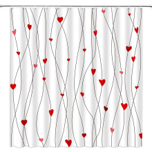 Valentine's Day shower curtain red heart geometric striped